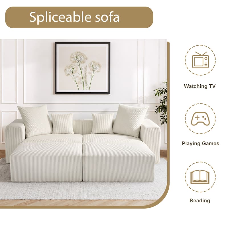 Corduroy Upholstered Modular Sectional Sofa with Ottoman