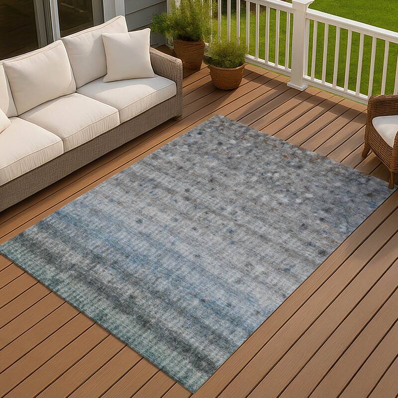 Machine Washable Indoor/ Outdoor Ombre Stripes Chantille Rug - Blue - 10' x 14'