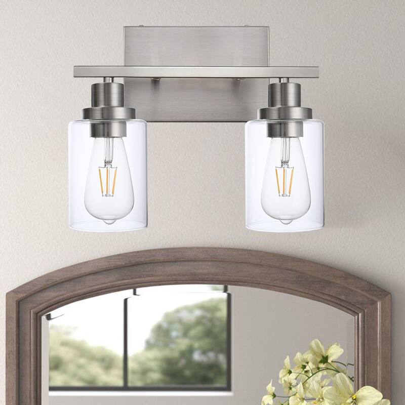 Wall Light Brushed Nickel Bathroom Vanity Lights, E26 Modern Bathroom Light Fixtures with Clear Glass Shade, Wall Lights