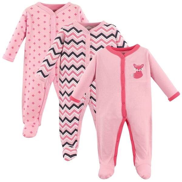 slide 1 of 1, Luvable Friends Baby Girl Cotton Snap Sleep and Play 3pk, Foxy 0-3 Months - Foxy