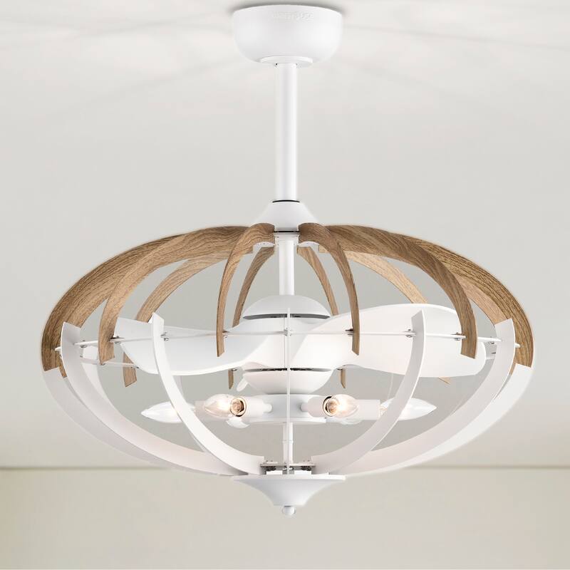 Shana 27 Inch Imitation Wood Grain Design Fandelier with Remote