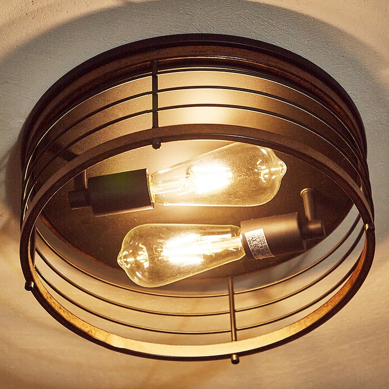 2 Light 13" Caged Drum Flush Mount - 13"x5.85"