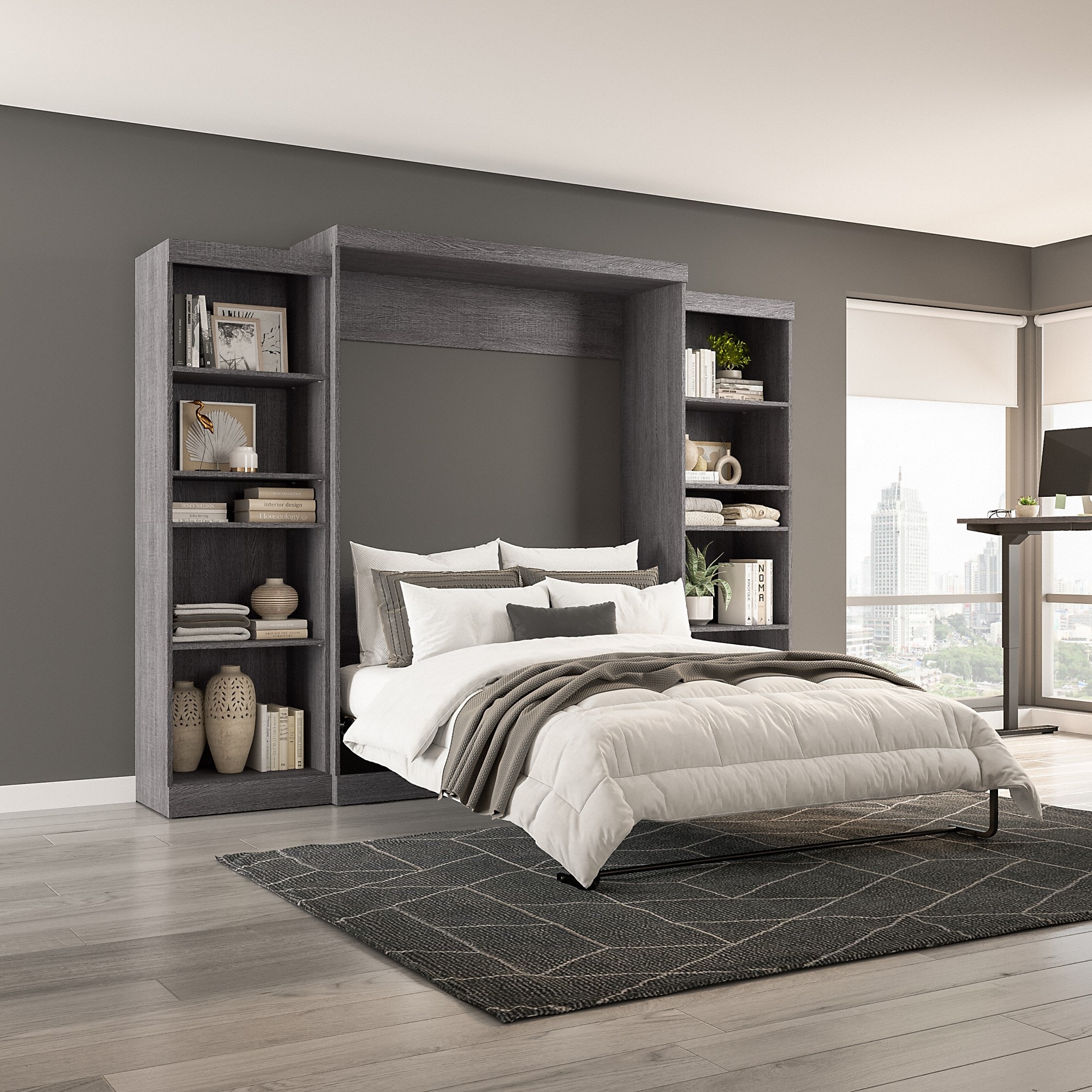 Queen Murphy Bed and 2 Shelving Units (115W) - On Sale - Bed Bath ...