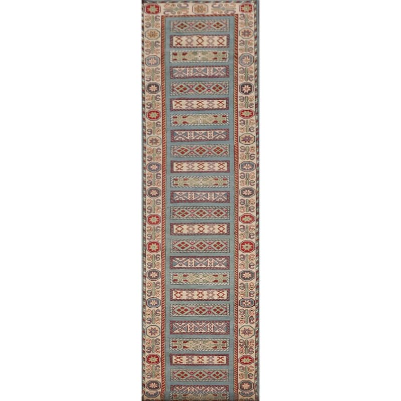 Kazak Runner Rug Handmade Blue Wool Carpet - 3'2" x 16'4"