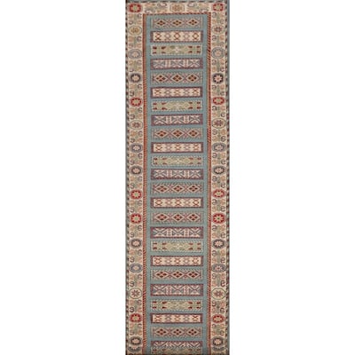 Kazak Runner Rug Handmade Blue Wool Carpet - 3'2" x 16'4"