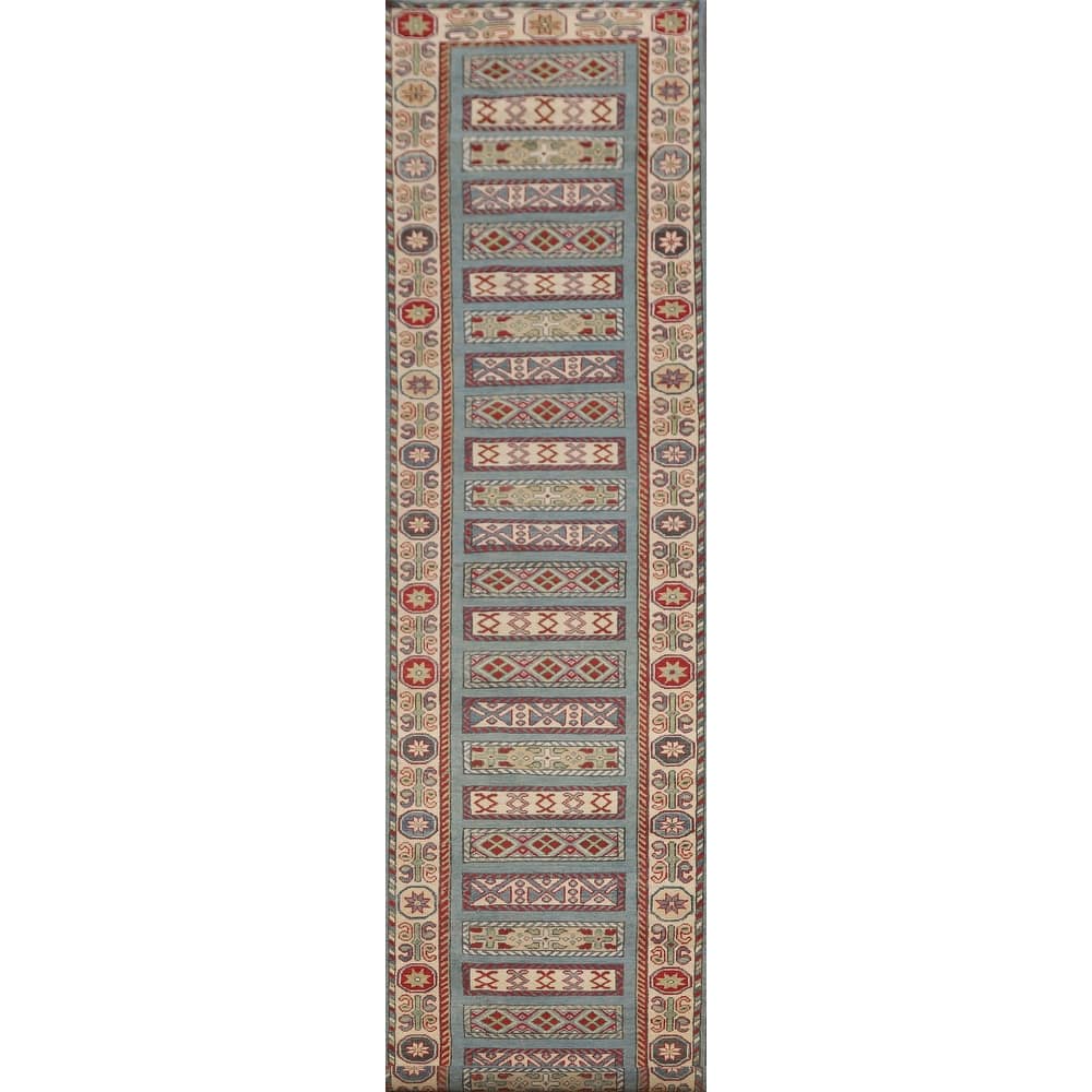 Kazak Runner Rug Handmade Blue Wool Carpet - 3'2" x 16'4"