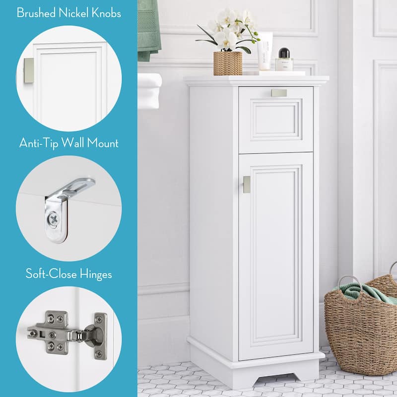 Geneva Slim Cabinet with Layered Door and Drawer – White - N/A