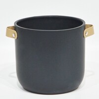 Black With Brown Faux Leather Handles Planter - Bed Bath & Beyond ...