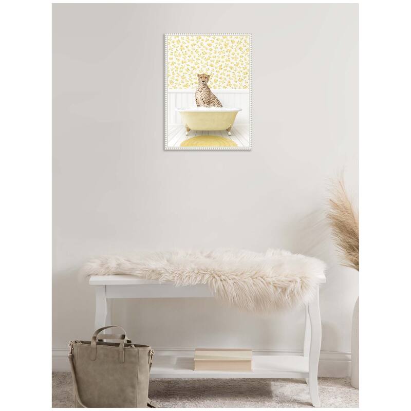 Kate and Laurel Sylvie Cheetah in Cottage Yellow Bathtub Framed Canvas by Amy Peterson