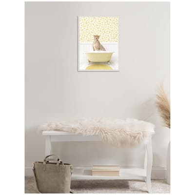 Kate and Laurel Sylvie Cheetah in Cottage Yellow Bathtub Framed Canvas by Amy Peterson