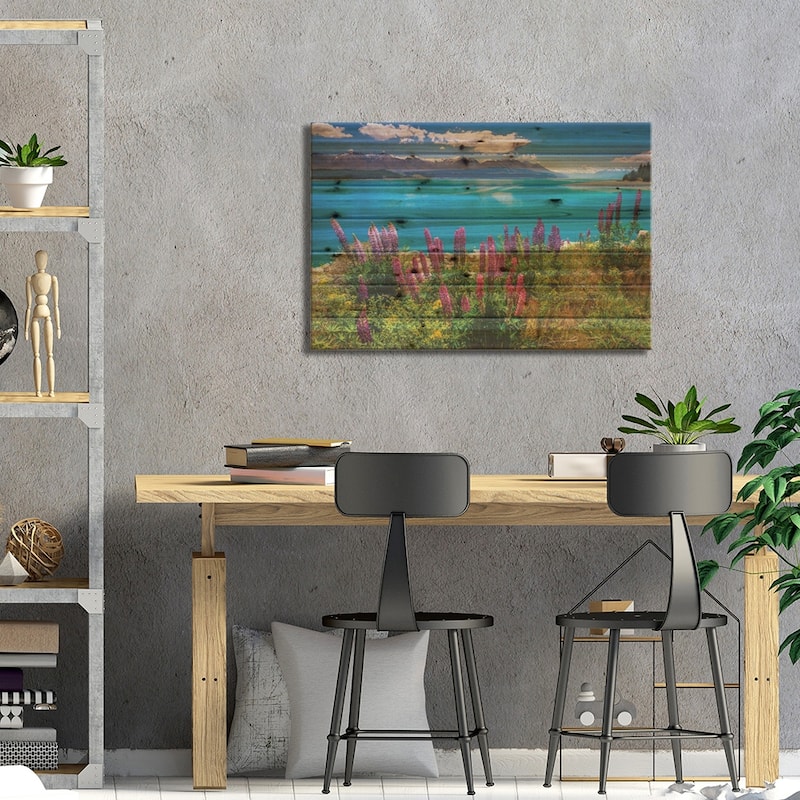 Wildflowers at Lake Pukaki in the Southern Alps, Canterbury, South Island, New Zealand Print On Wood by Russ Bishop