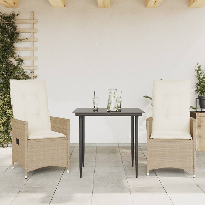 vidaXL Reclining Patio Chairs with Cushions Armchair Outdoor Seating Poly Rattan