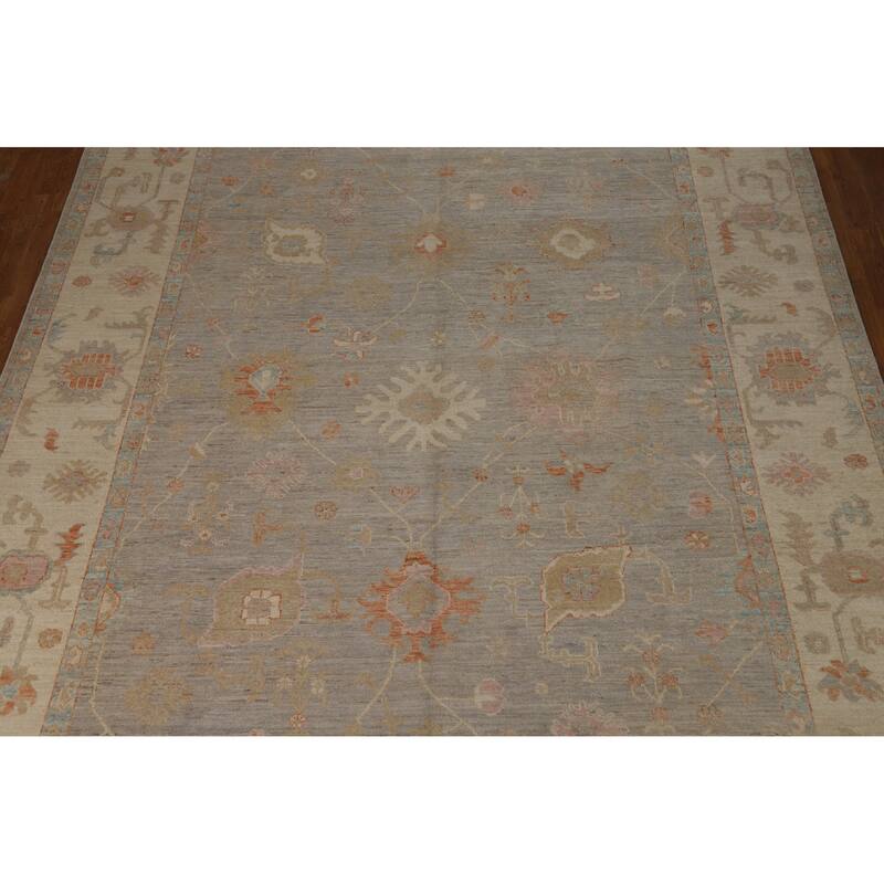Hand Knotted Oriental 100% Wool Carpet Transitional All-Over Greys & Charcoal Oushak Area Rug - 11' 10'' X 9' 2''