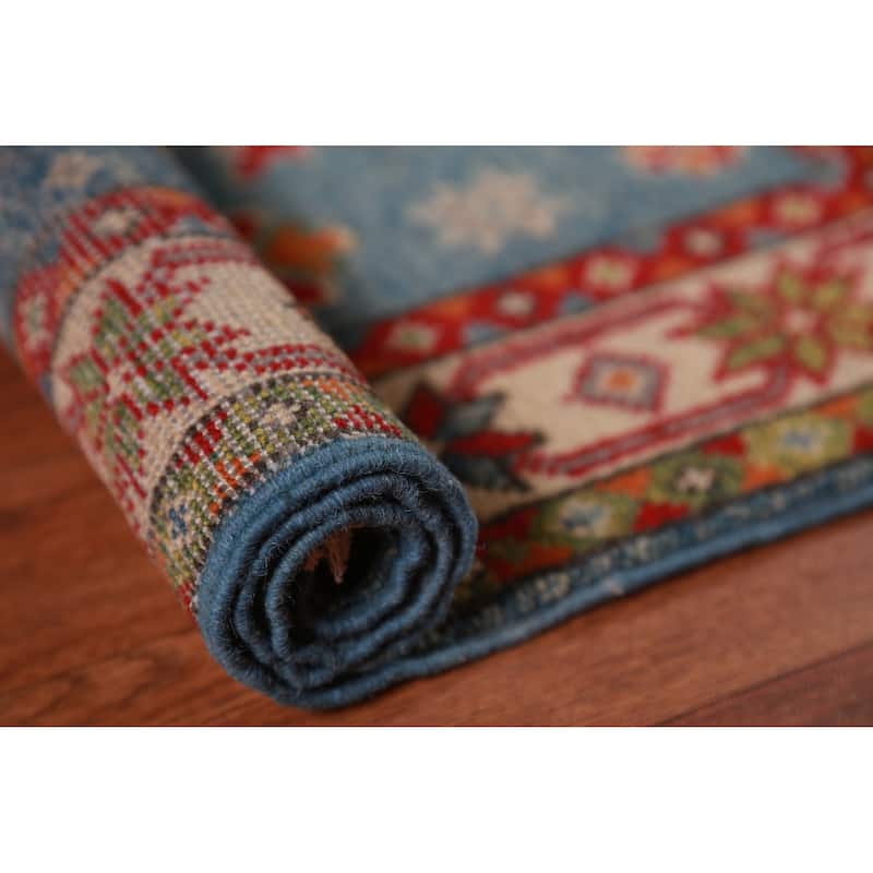 Light Blue Kazak Oriental Foyer Rug Hand-Knotted Wool Carpet - 2'0"x 3'0"