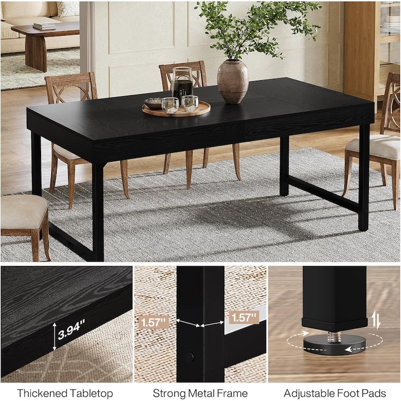 55 Inches Dining Table for 4-6 People, Industrial Kitchen Table for Home, Dining Room, Small Space, Rustic Brown