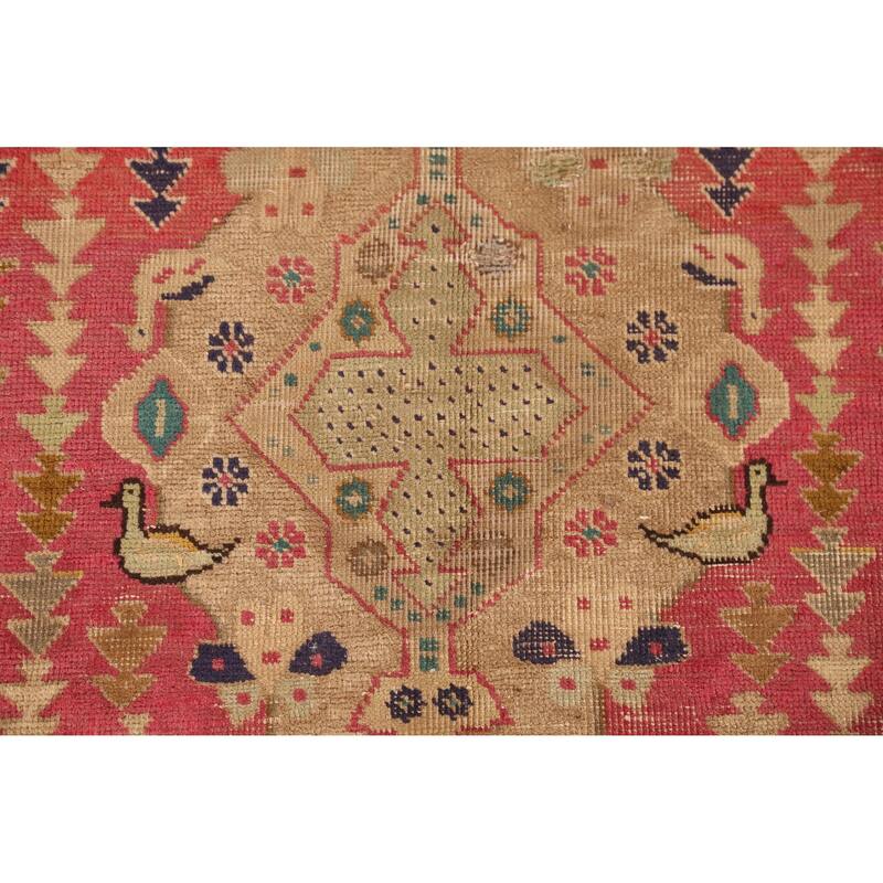 Hand Knotted Oriental 100% Wool Carpet Traditional Geometric Pink Tabriz Runner Rug - 9' 7'' X 3' 3''