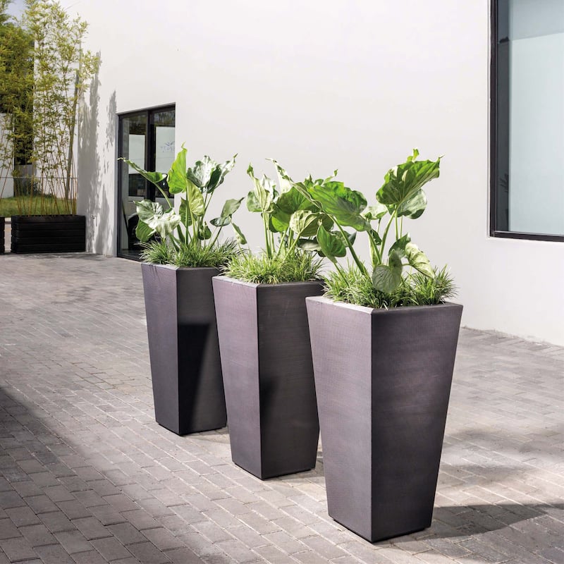 Bowery Indoor Outdoor Square Tall Plant Pot with Sand Cavity
