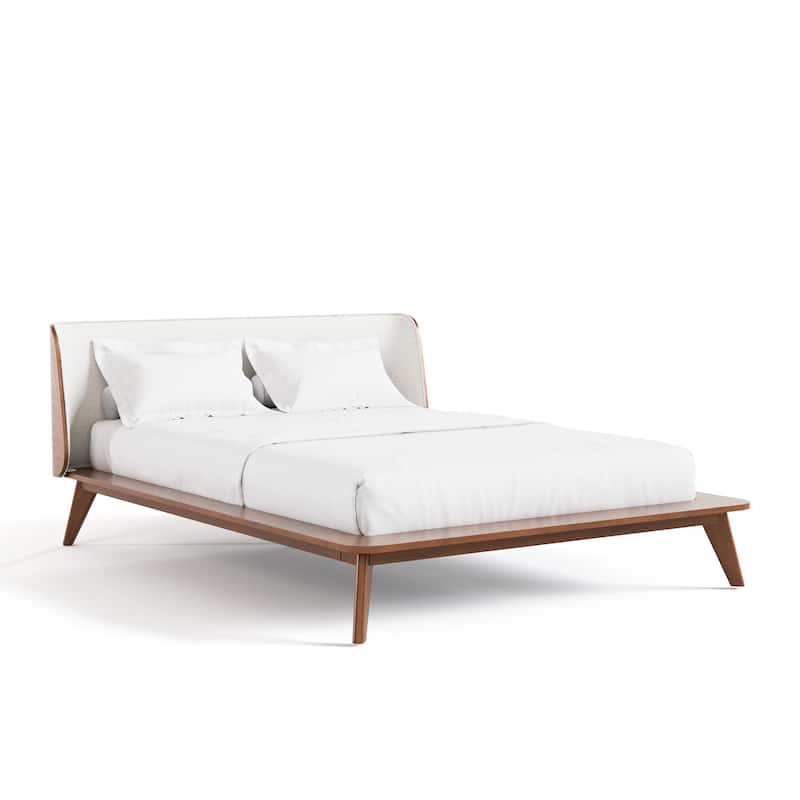 Furniture of America Beau Midcentury 5-Piece Boucle Wingback Queen Low Profile Bedroom Set