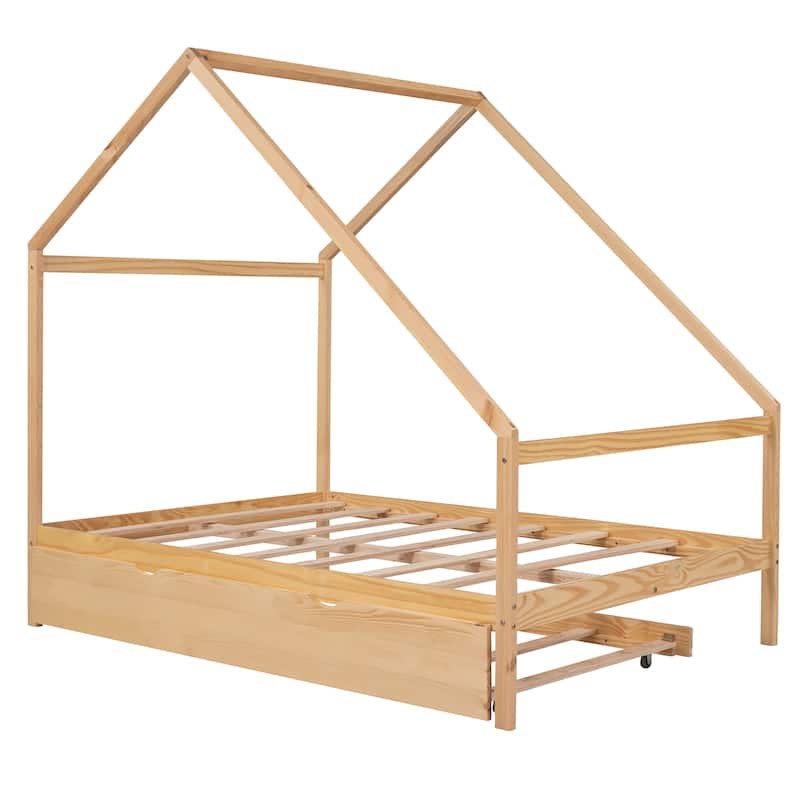 Wooden House Bed With Trundle