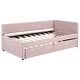 preview thumbnail 22 of 24, Twin Size Daybed Upholstered Platform Bed L-shaped Daybed with Horizontal Stripe Backrest and Trundle, Box Spring Not Required