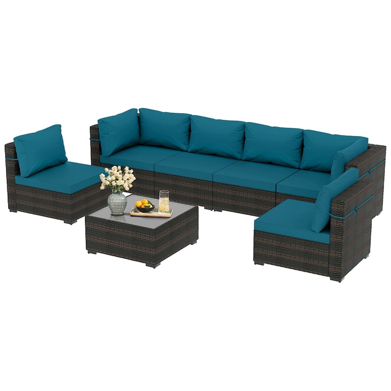 Patio Watcher Morden Outdoor 7-Piece Rattan Wicker Sectional Set Suit for Backyard