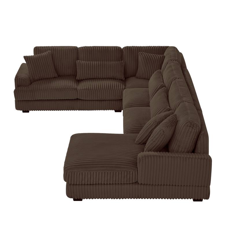 U-Shaped Sectional Sofa with Chaise Lounge, Oversized Corduroy Upholstered Sofa, 5 Seater Sofa with Removable Throw Pillows