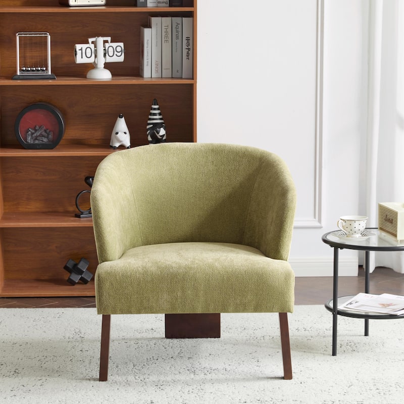 Modern Accent Chair with Round Back & Wooden Legs - Green