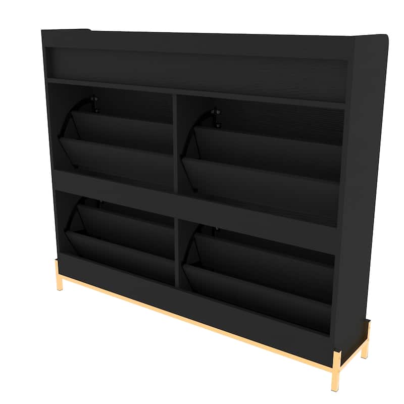 Wood Shoe Organizer Cabinet with 4 Flip Doors for Small Spaces