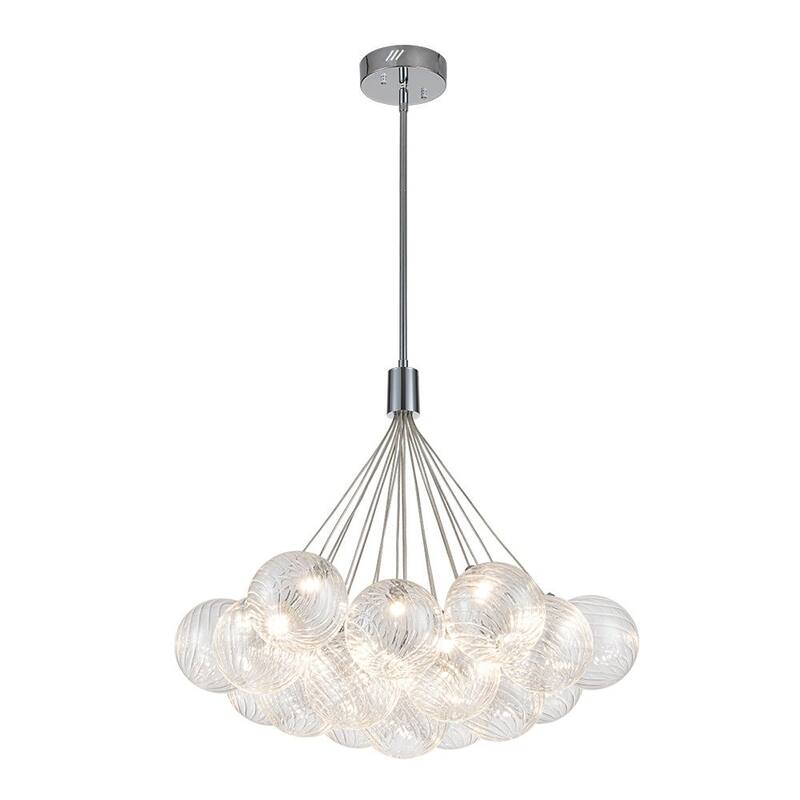 Chrome 19-Light Dimmable LED Ribbed Glass Bubble Chandelier