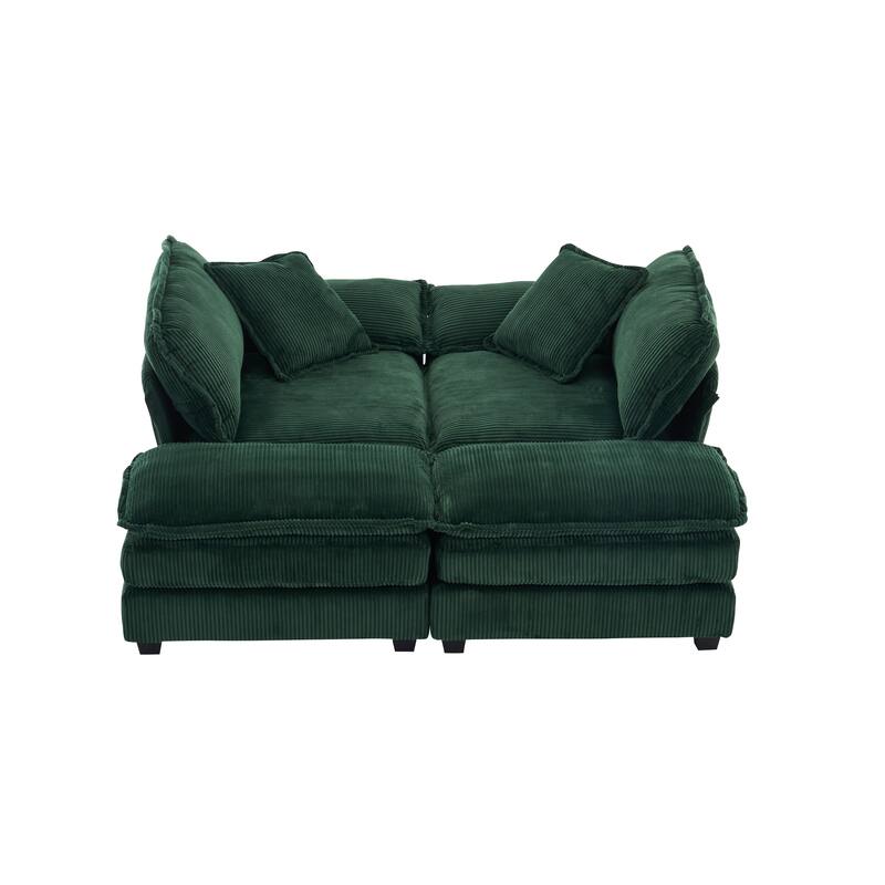Corduroy Sleeper Sectional Sofa, Loveseat & Ottomans Chaise Lounge Set