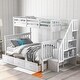 preview thumbnail 1 of 7, White Twin Over Full Solid Pine Bunk Bed with Storage Staircase, Drawer, Guardrail, Convertible White