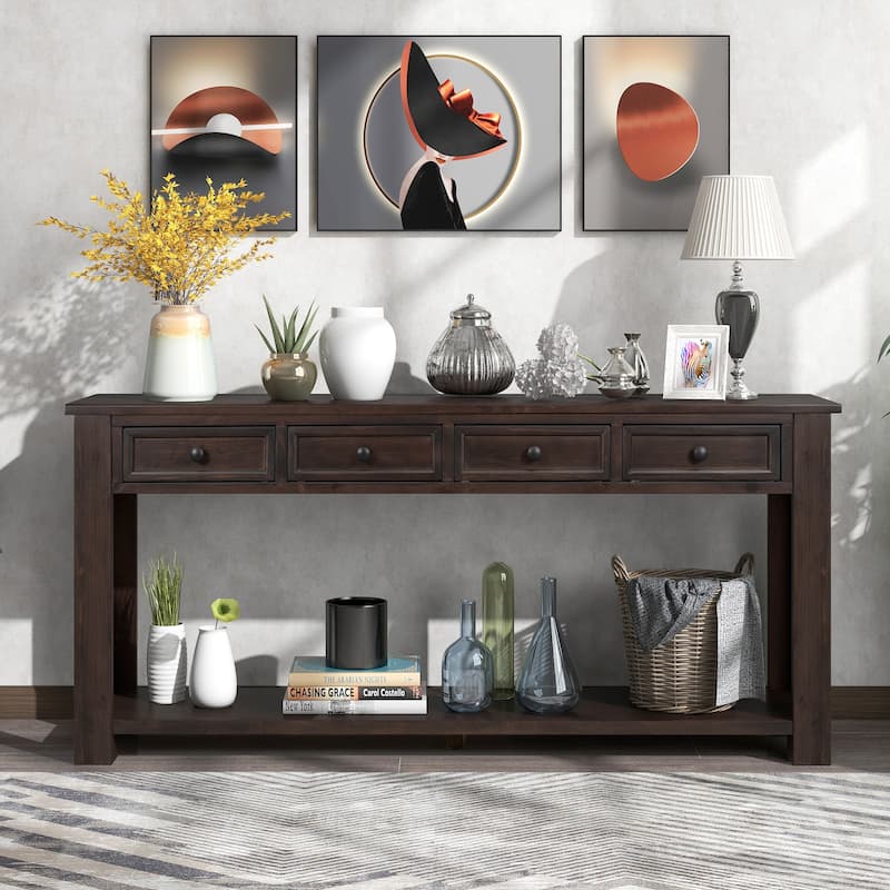 Modern Console Table/Sofa Table with Storage Drawers and Bottom Shelf for Entryway Hallway