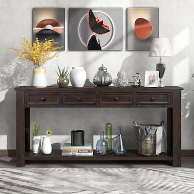 Modern Console Table/Sofa Table with Storage Drawers and Bottom Shelf for Entryway Hallway