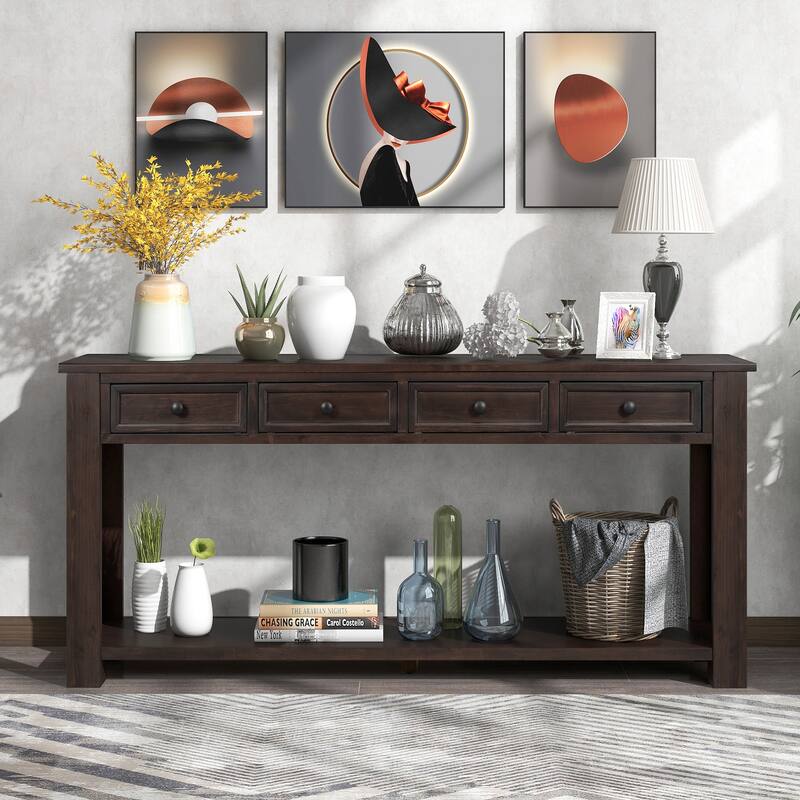 Modern Console Table/Sofa Table with Storage Drawers and Bottom Shelf for Entryway Hallway