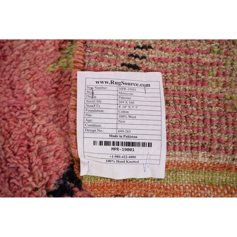 Pink Trellis Plush Moroccan Area Rug Handmade Wool Carpet - 5'3" x 8'10"