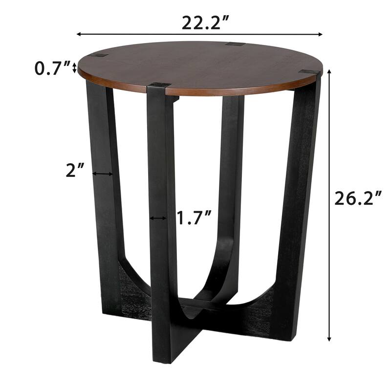Acacia Solid Wood Side Table, Brown & Black Color
