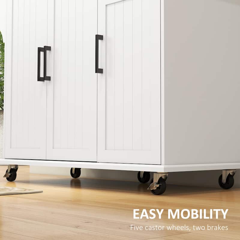 HOMCOM Kitchen Island with Storage, Rolling Kitchen Island on Wheels with Drawer, 3 Cabinets, Stainless Steel Countertop