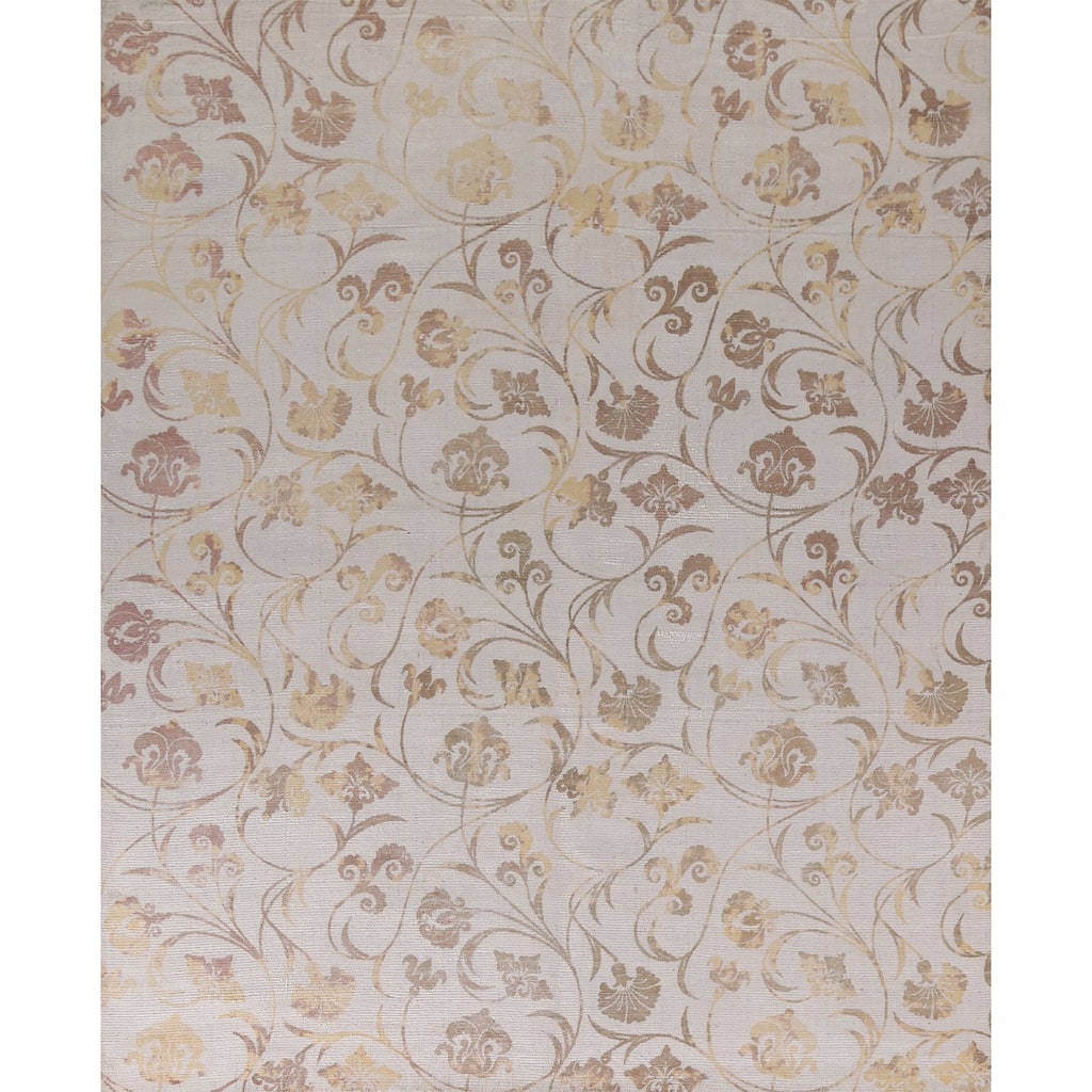 All-Over Floral Abstract Modern Area Rug Hand-Knotted Wool Carpet - 7'10"x 9'10"