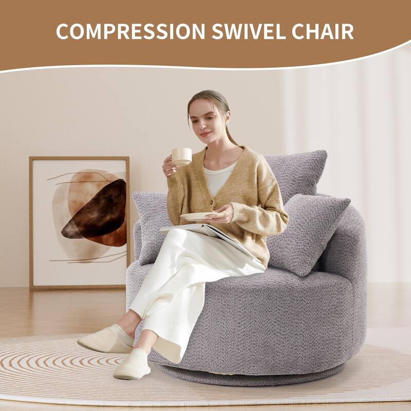 Swivel Compression Chair, Gray, Fabric/Foam/Wood, 39x28x27 inches