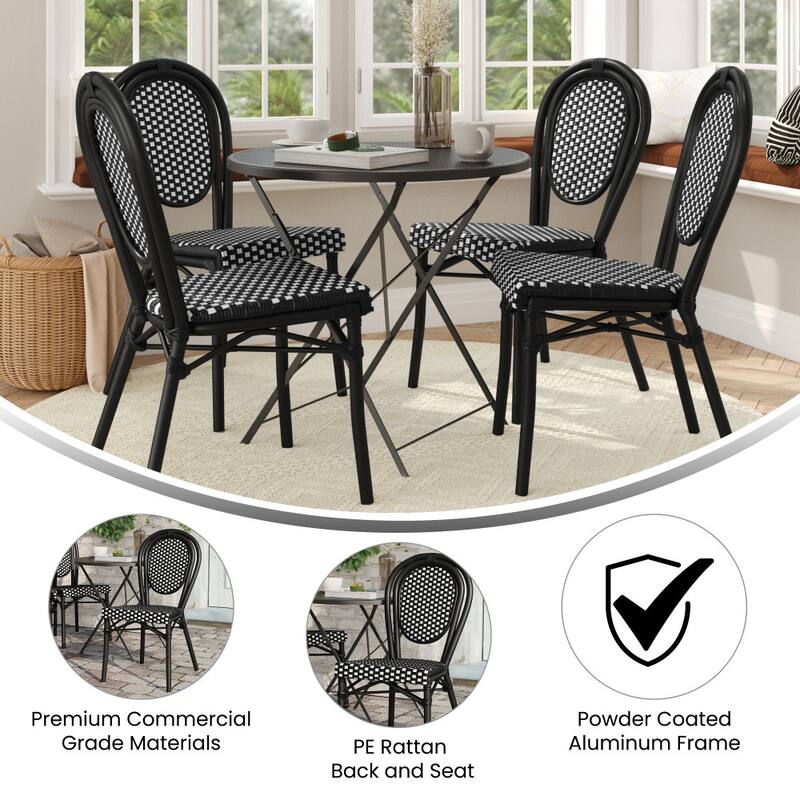 4 Pack All-Weather Commercial Paris Chair with Metal Frames