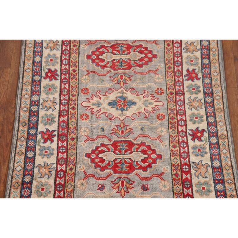 Geometric Kazak Accent Rug Bedroom Hand-Knotted Wool Carpet - 2'9" x 4'1"