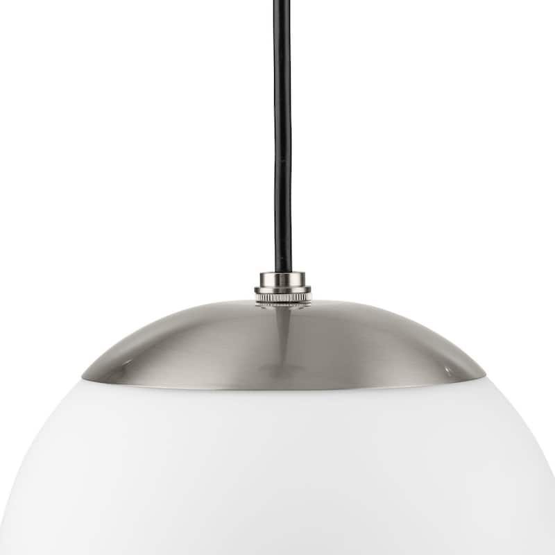 Atwell Collection Brushed Nickel and Opal Glass Globe Small Hanging Pendant Light - 8 in x 8 in x 8.5 in