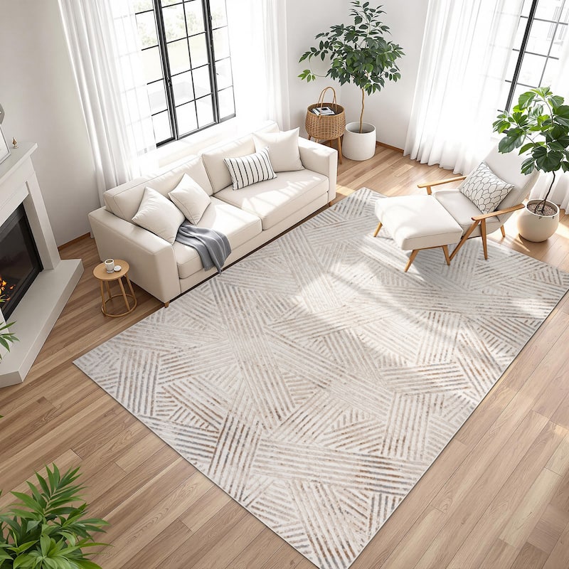 Gertmenian Arlo High Low Transitional Modern Gray Ivory Black Indoor Area Rug Collection - 8'9" x 12'6" - Takara Beige - Rectangle
