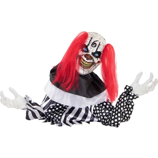 slide 2 of 5, Haunted Hill Farm 18-In. Buggy the Animated Groundbreaker Clown, Indoor or Covered Outdoor Decoration