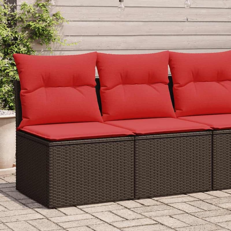 vidaXL Patio Sofa Set with Cushions Modular Sofas 2 Piece Poly Rattan Acacia - 21.7 x 24.4 x 27.2 - Brown  without storage
