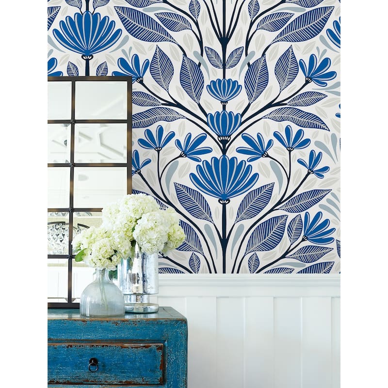 Seabrook Designs Carmela Folk Floral Unpasted Wallpaper