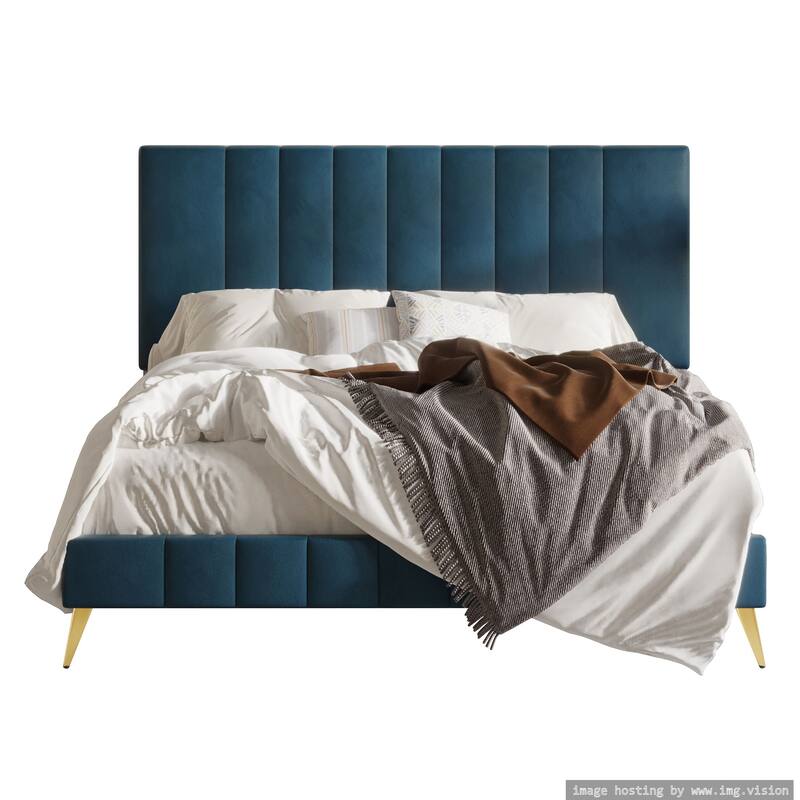 CraftPorch Modern Velvet Tufted Upholstered Gold Accent Platform Bed