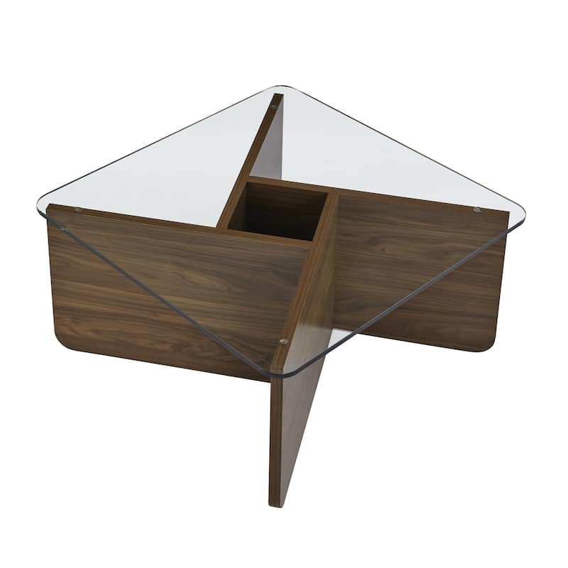 Mid-Century Modern Square Coffee Table Industrial Minimalist Glass Coffee Table with Tempered Glass Top, for Living Room