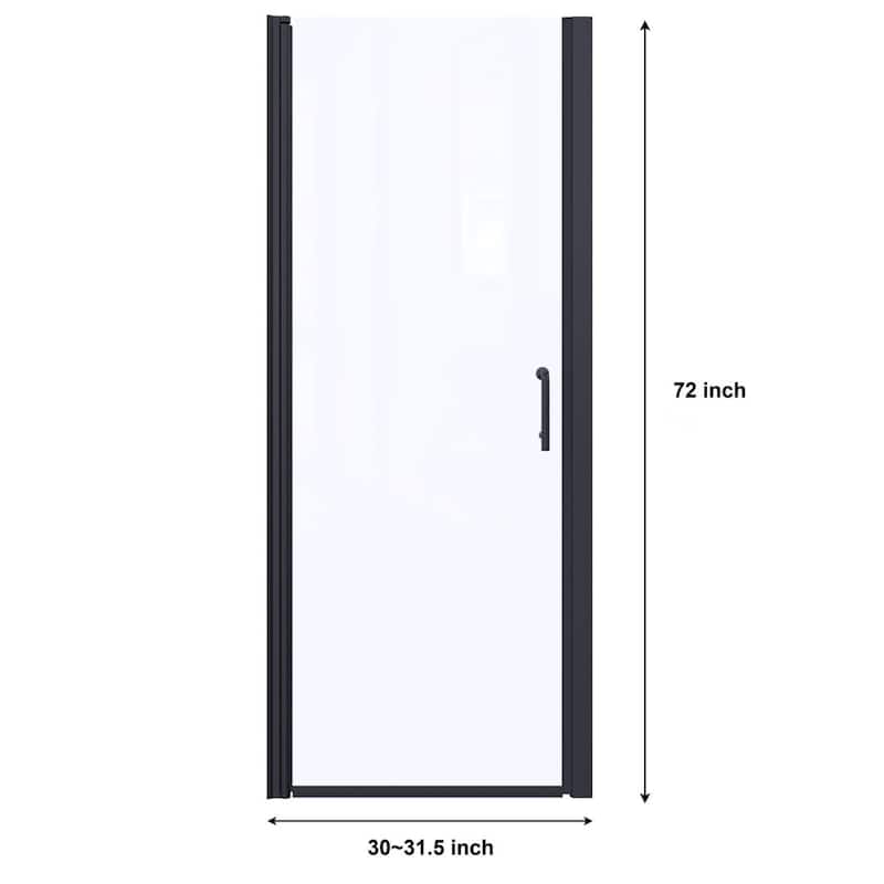 Adjustable Width: 30"/32"/34"/36"W*72"H Semi-Frameless Pivot Shower Door with Reversible Installation - 72"x30" - Black
