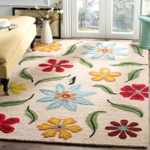 slide 2 of 48, SAFAVIEH Handmade Blossom Aggie Modern Floral Wool Rug 3' x 5' - Beige/Multi